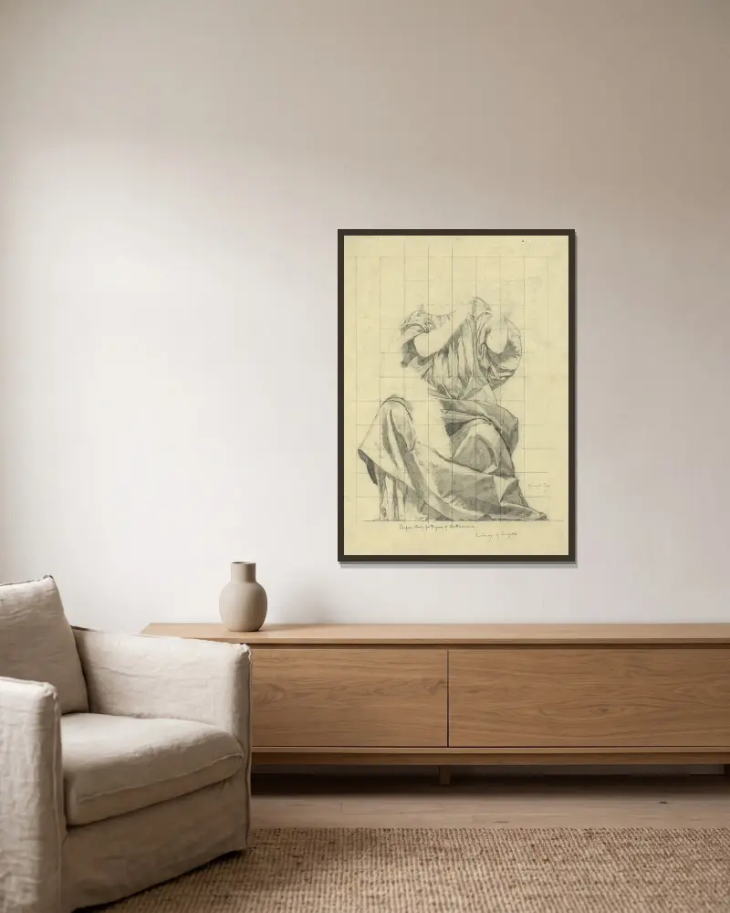 Gewandstudie für die Figur der Mathematik von Kenyon Cox gerahmt an einer Wand
