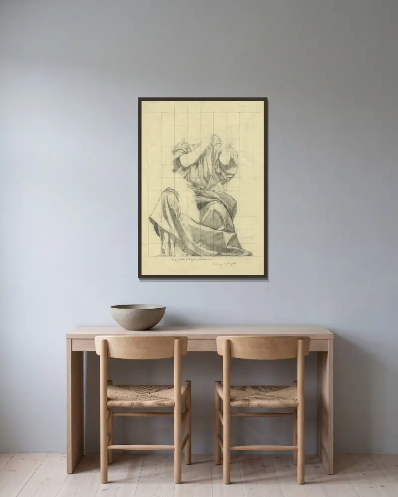 Gewandstudie für die Figur der Mathematik von Kenyon Cox gerahmt an einer Wand