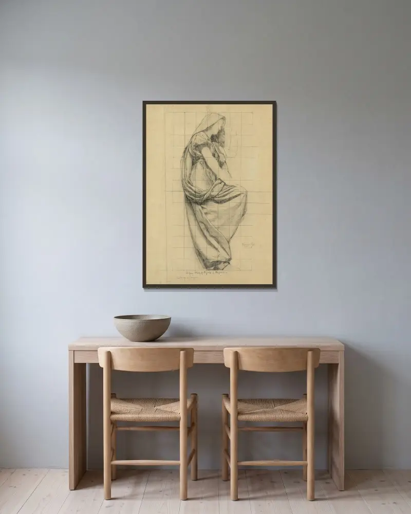Drapery study for figure of Physics av Kenyon Cox inramad på en vägg