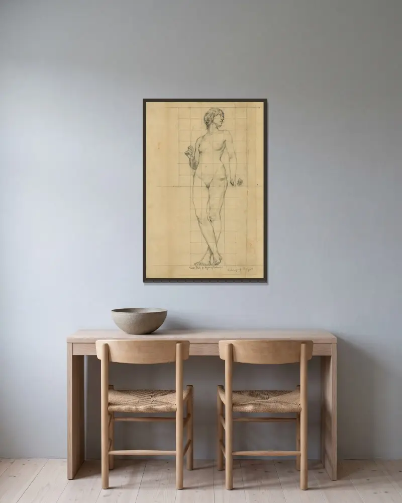 Nude study for figure of Botany av Kenyon Cox inramad på en vägg