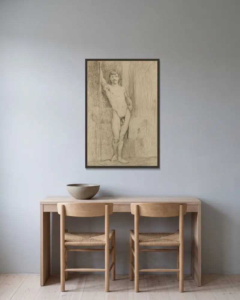 Untitled (Study of Standing Male Nude) av Kenyon Cox inramad på en vägg