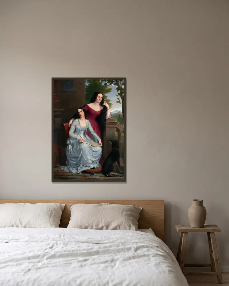 Zwei Frauen in einer italienischen Landschaft von Miner Kilbourne Kellogg gerahmt an einer Wand