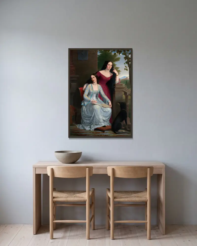 Zwei Frauen in einer italienischen Landschaft von Miner Kilbourne Kellogg gerahmt an einer Wand