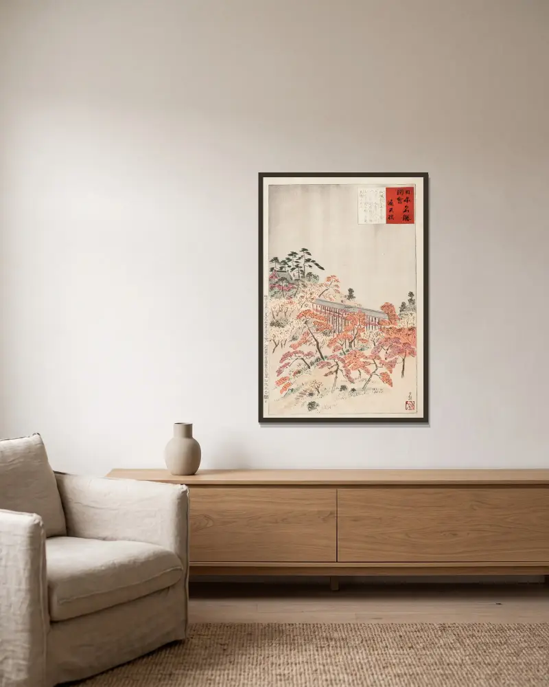 Die Brücke Tsūtenkyō, Kyoto von Kobayashi Kiyochika gerahmt an einer Wand
