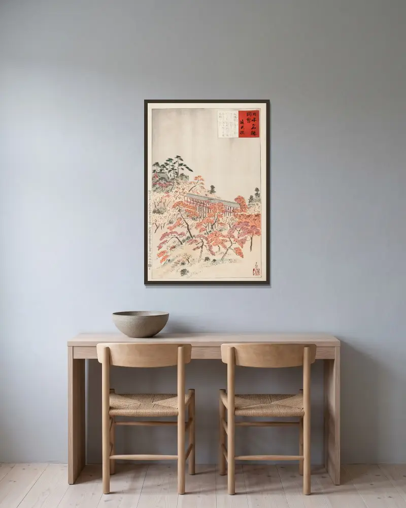 Die Brücke Tsūtenkyō, Kyoto von Kobayashi Kiyochika gerahmt an einer Wand