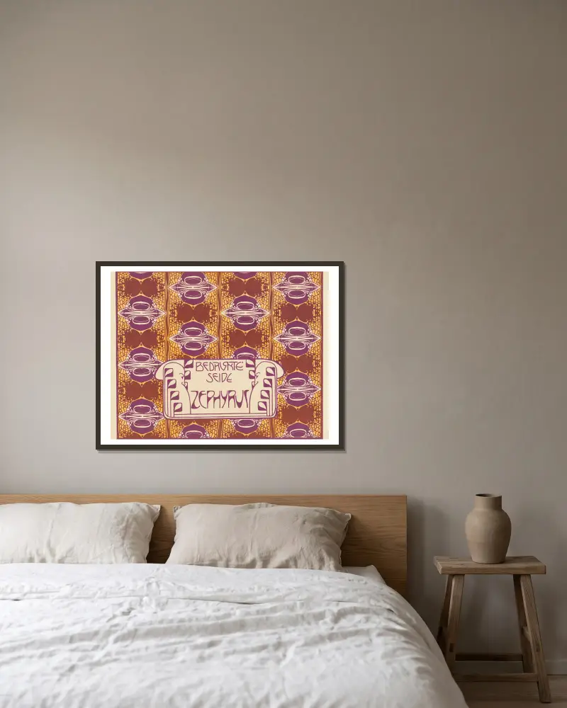 Zephyrus auf Seide gedruckt von Koloman Moser gerahmt an einer Wand