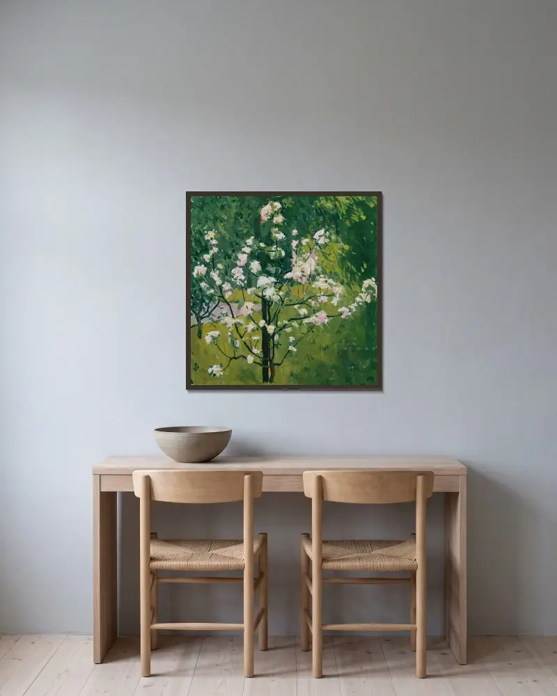 Blühendes Bäumchen av Koloman Moser inramad på en vägg