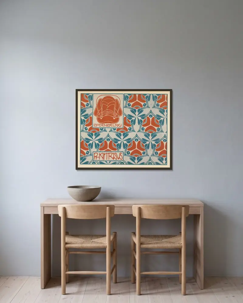 Bodenbelag; Phantasus von Koloman Moser gerahmt an einer Wand