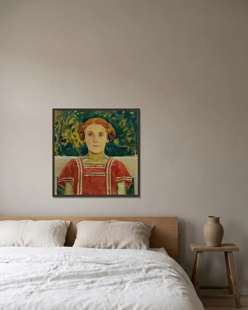 Elisabeth Steindl, Nichte des Künstlers von Koloman Moser gerahmt an einer Wand