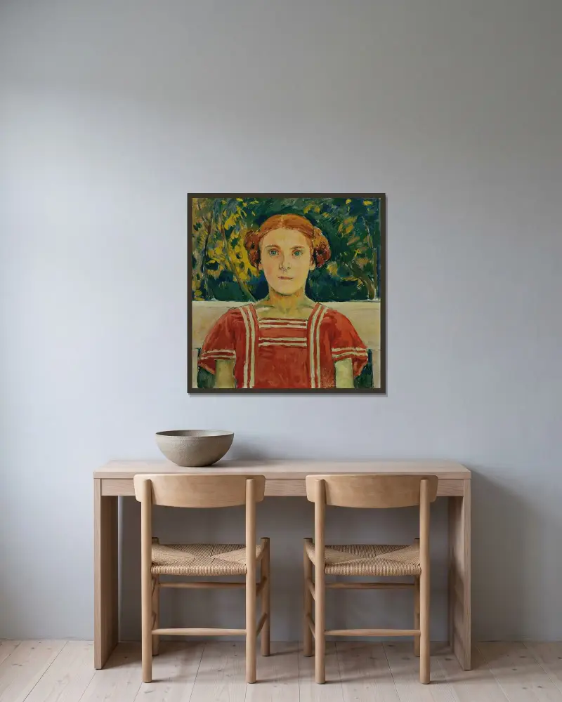 Elisabeth Steindl, Nichte des Künstlers von Koloman Moser gerahmt an einer Wand