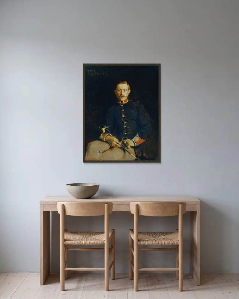 Franz Dangl i uniform av Koloman Moser inramad på en vägg
