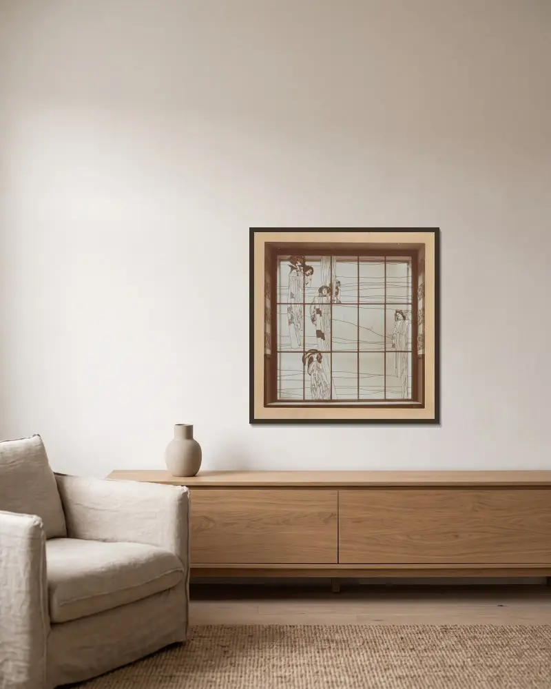 Glasfenster im Hotel Bristol in Warschau von Koloman Moser gerahmt an einer Wand