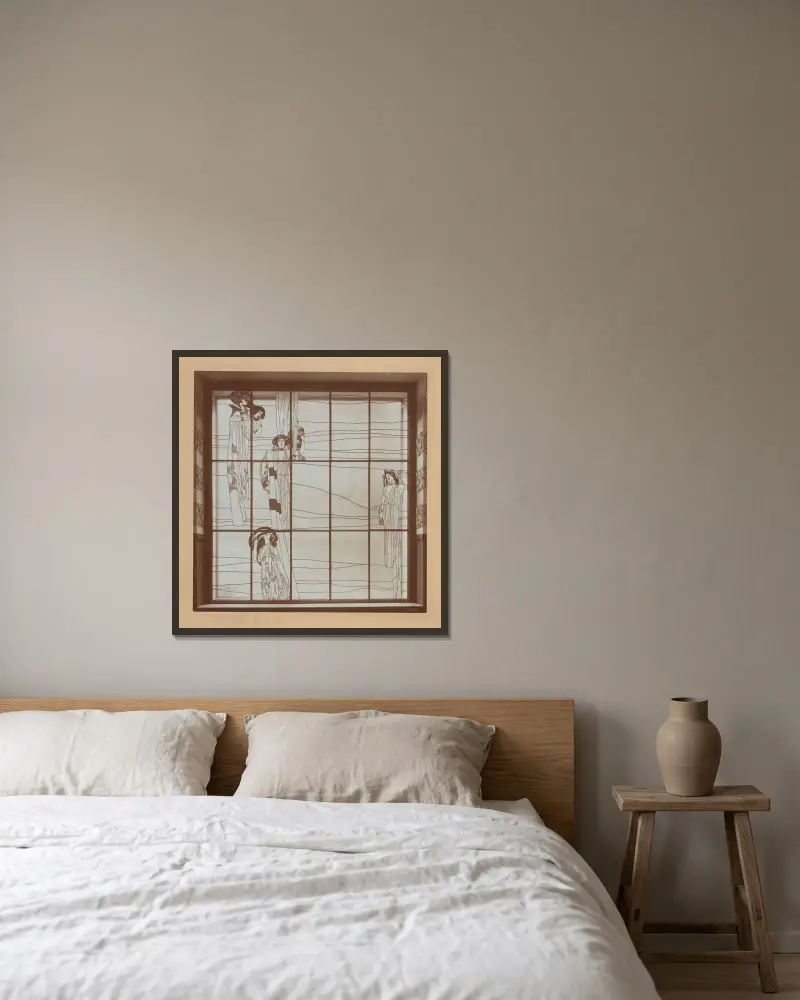Glasfenster im Hotel Bristol in Warschau von Koloman Moser gerahmt an einer Wand