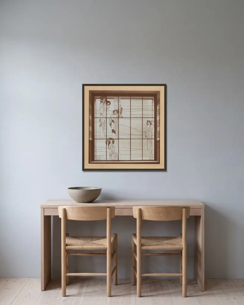 Glasfenster im Hotel Bristol in Warschau von Koloman Moser gerahmt an einer Wand