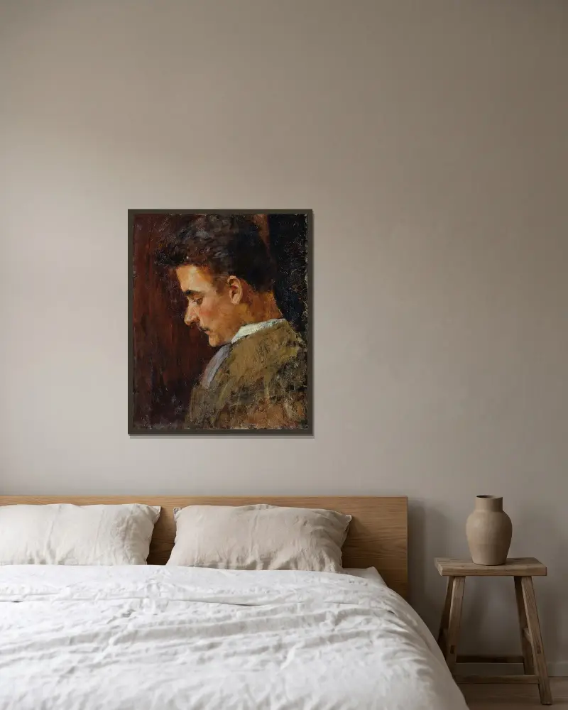 Jugendbildnis Rudolf Steindl, Schwager des Künstlers von Koloman Moser gerahmt an einer Wand
