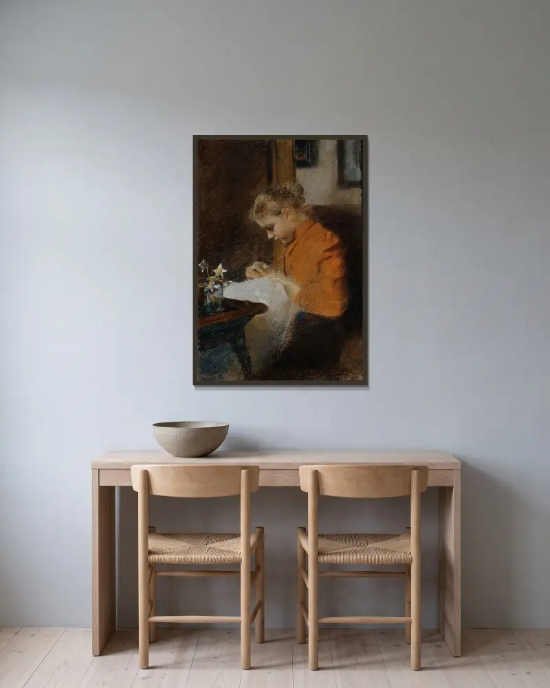 Leopoldine Steindl-Moser, konstnärens syster av Koloman Moser inramad på en vägg