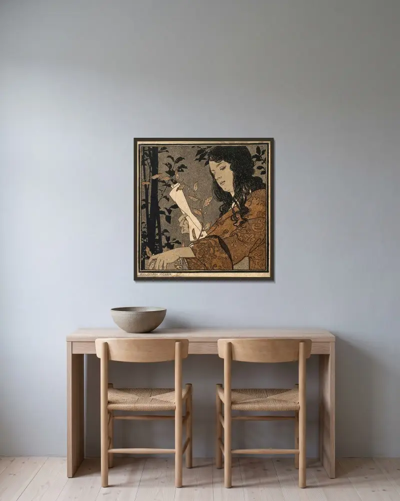 Lesendes Mädchen av Koloman Moser inramad på en vägg