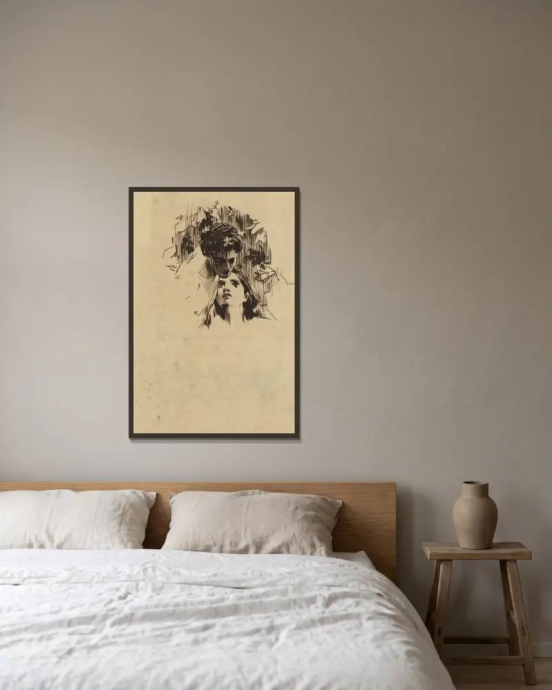 Liebespaar von Koloman Moser gerahmt an einer Wand