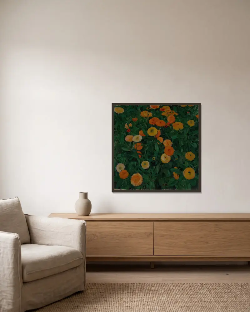 Marigolds av Koloman Moser inramad på en vägg