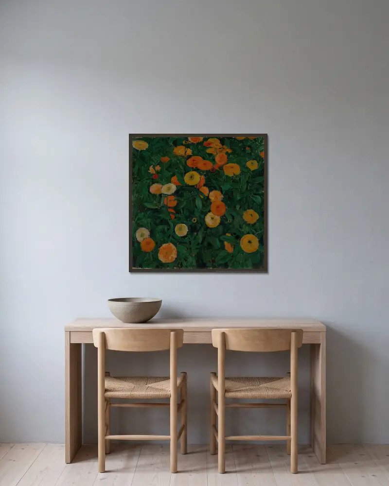 Marigolds av Koloman Moser inramad på en vägg
