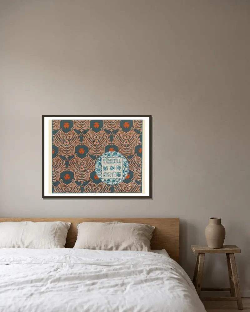 Mobelbezug Arachne (Arachne Upholstery Fabric) av Koloman Moser inramad på en vägg