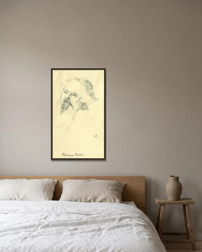 Porträt Hermann Bahr von Koloman Moser gerahmt an einer Wand