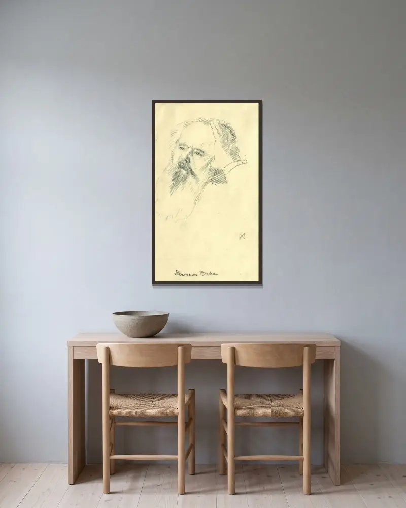 Porträt Hermann Bahr von Koloman Moser gerahmt an einer Wand