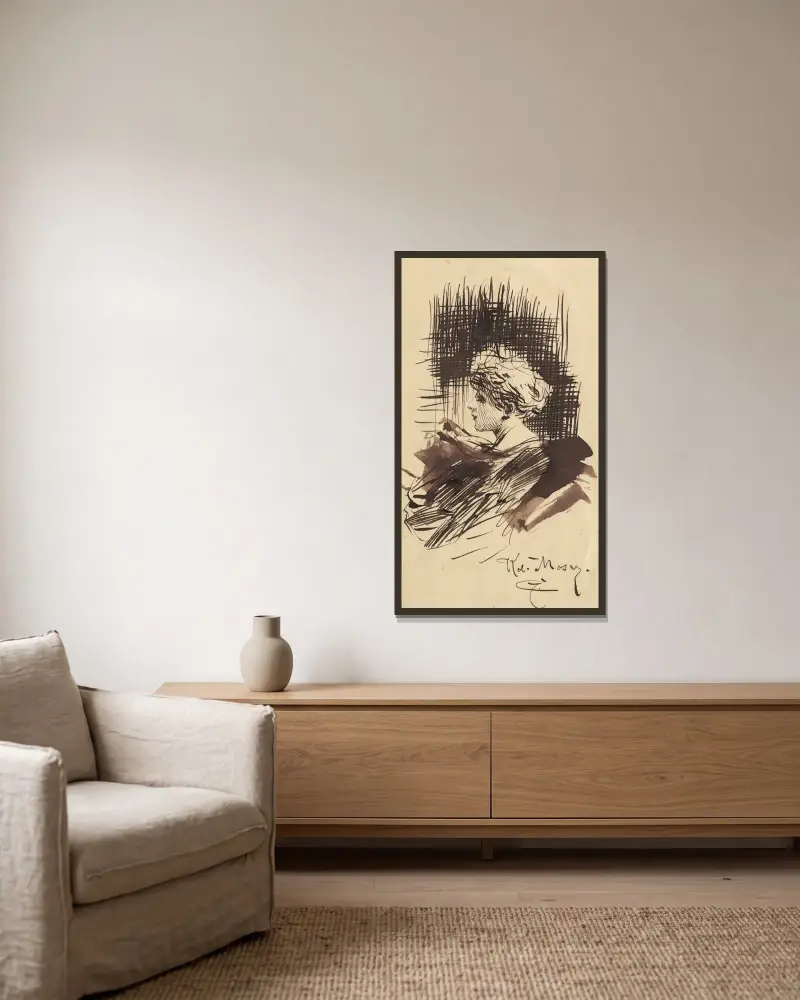 Porträtskizze von Koloman Moser gerahmt an einer Wand
