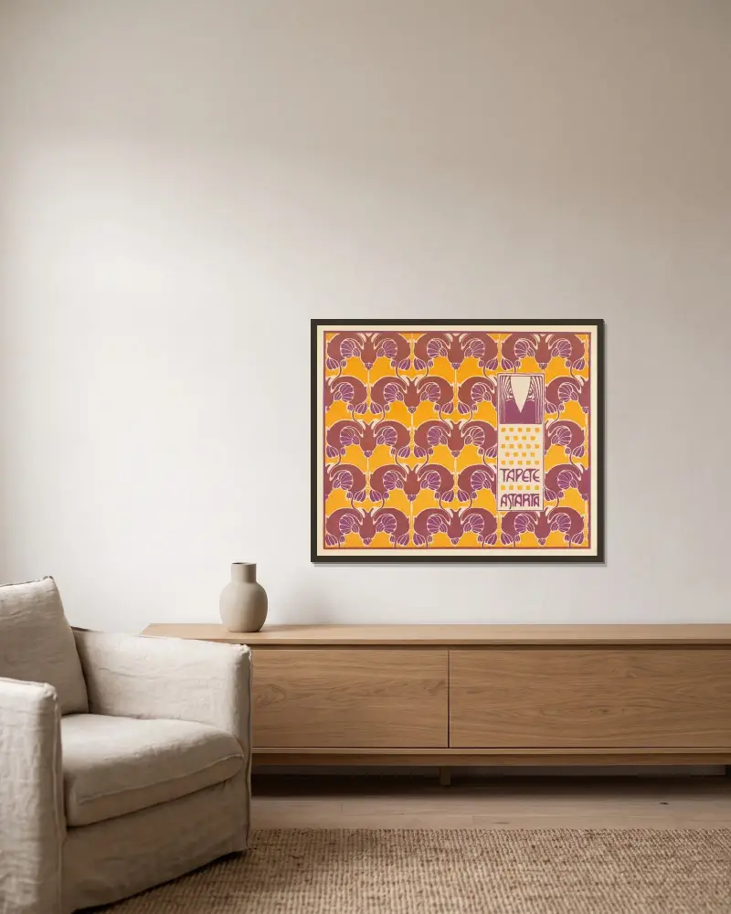 Tapete Astarte von Koloman Moser gerahmt an einer Wand