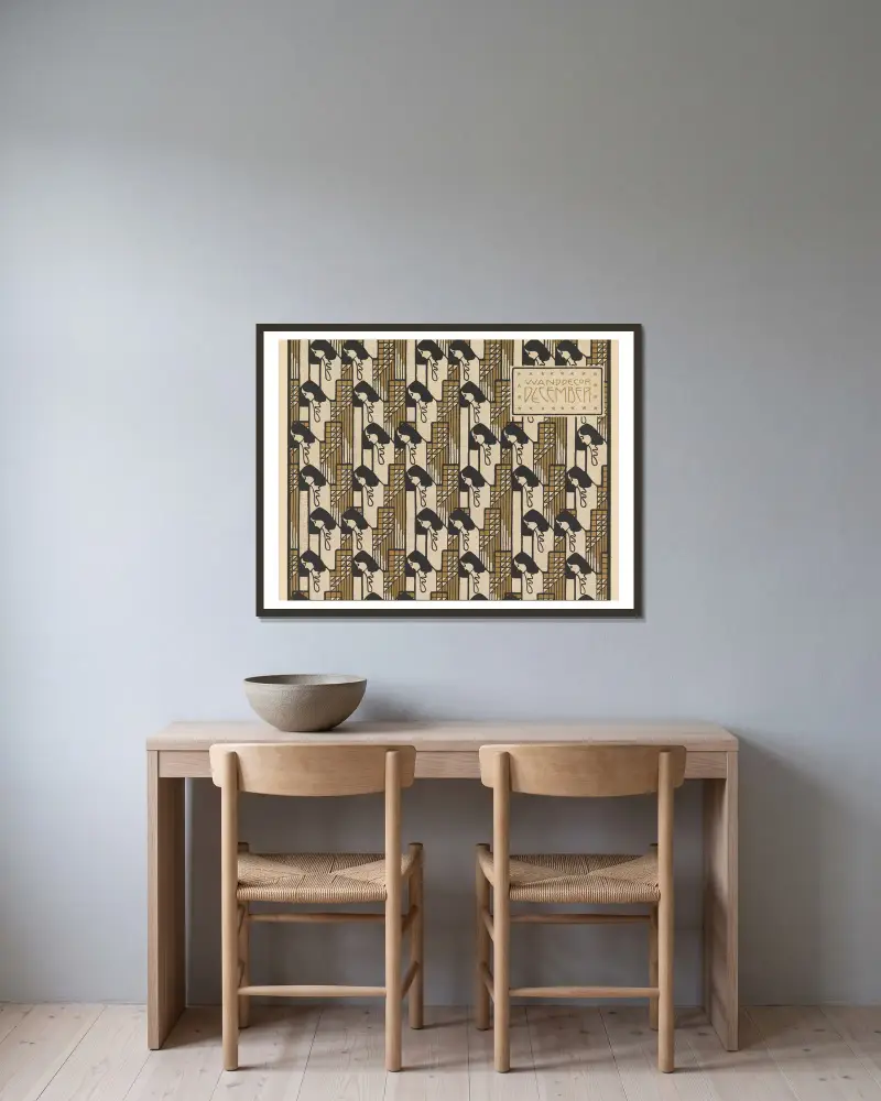Wanddekor Dezember von Koloman Moser gerahmt an einer Wand
