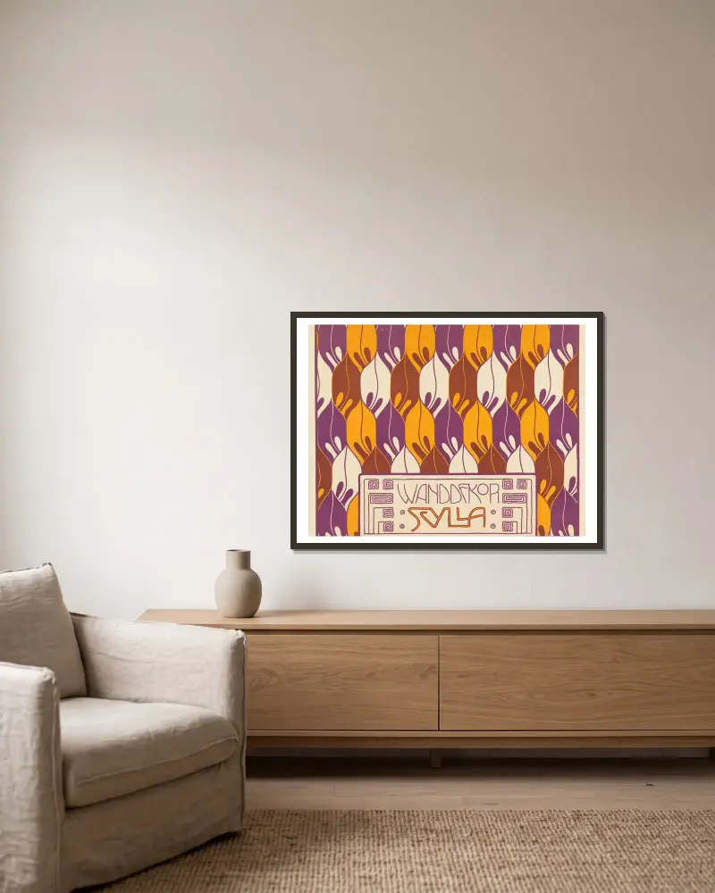 Wanddekor Scylla (Scylla Wall Decoration) av Koloman Moser inramad på en vägg