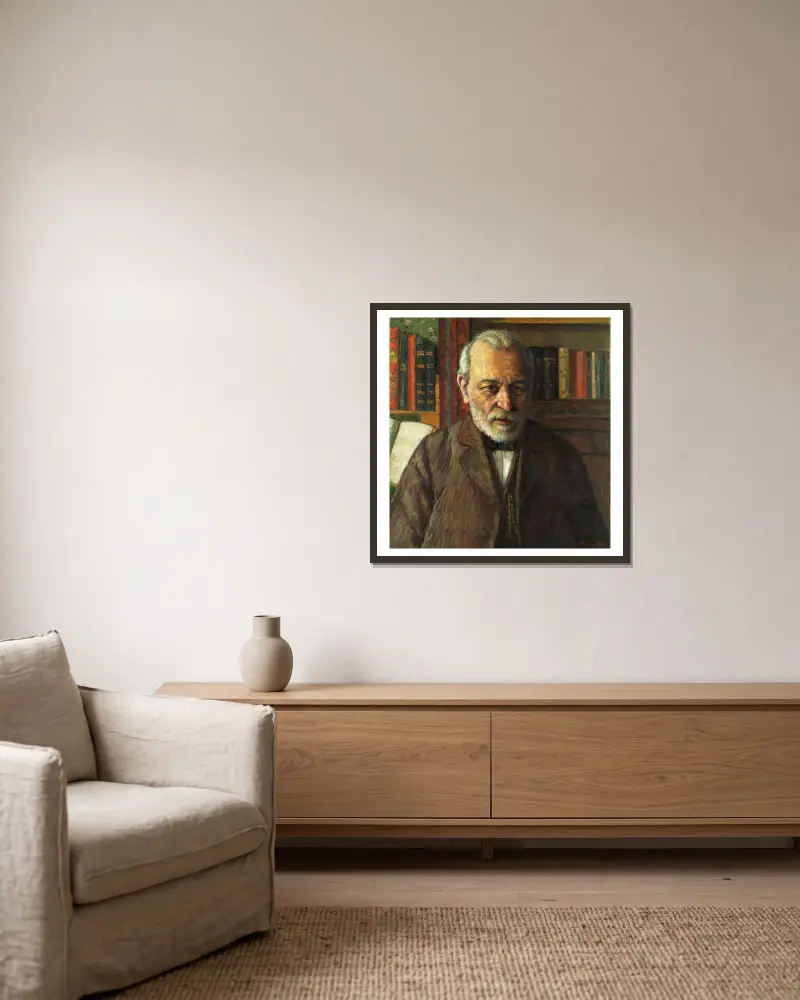 Porträt des Dichters Friedrich Kuhlbars von Konrad Mägi gerahmt an einer Wand