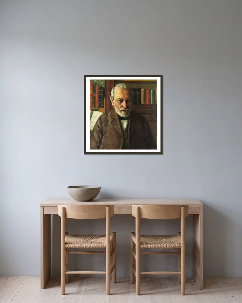 Porträt des Dichters Friedrich Kuhlbars von Konrad Mägi gerahmt an einer Wand
