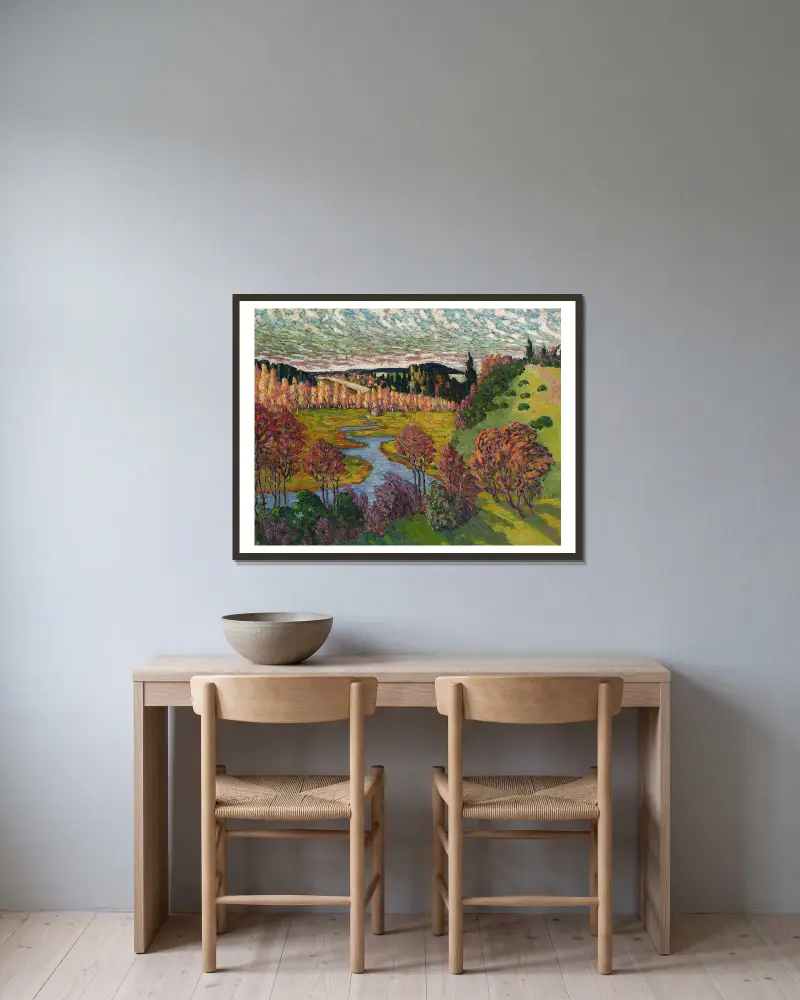 Herbstlandschaft, 1912 von Konrad Mägi gerahmt an einer Wand