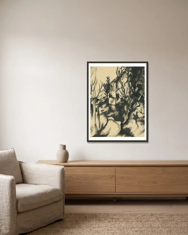 Haus zwischen Bäumen von Konštantín Bauer gerahmt an einer Wand