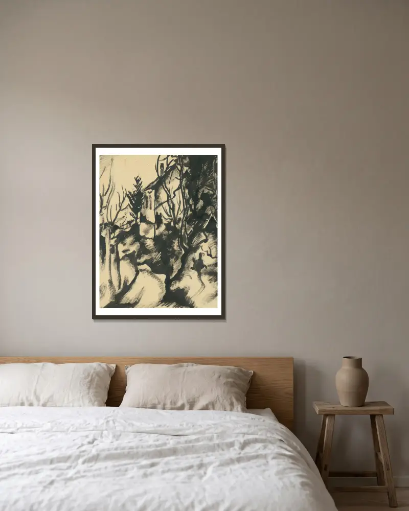 Haus zwischen Bäumen von Konštantín Bauer gerahmt an einer Wand