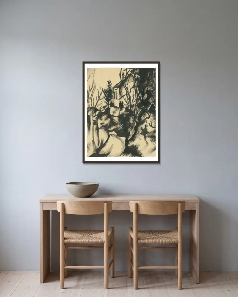 Haus zwischen Bäumen von Konštantín Bauer gerahmt an einer Wand