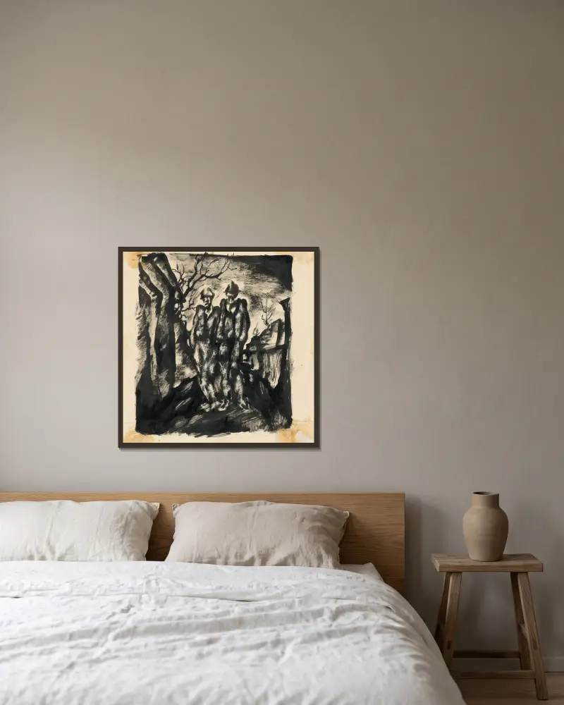 Zwei Vagabunden von Konštantín Bauer gerahmt an einer Wand