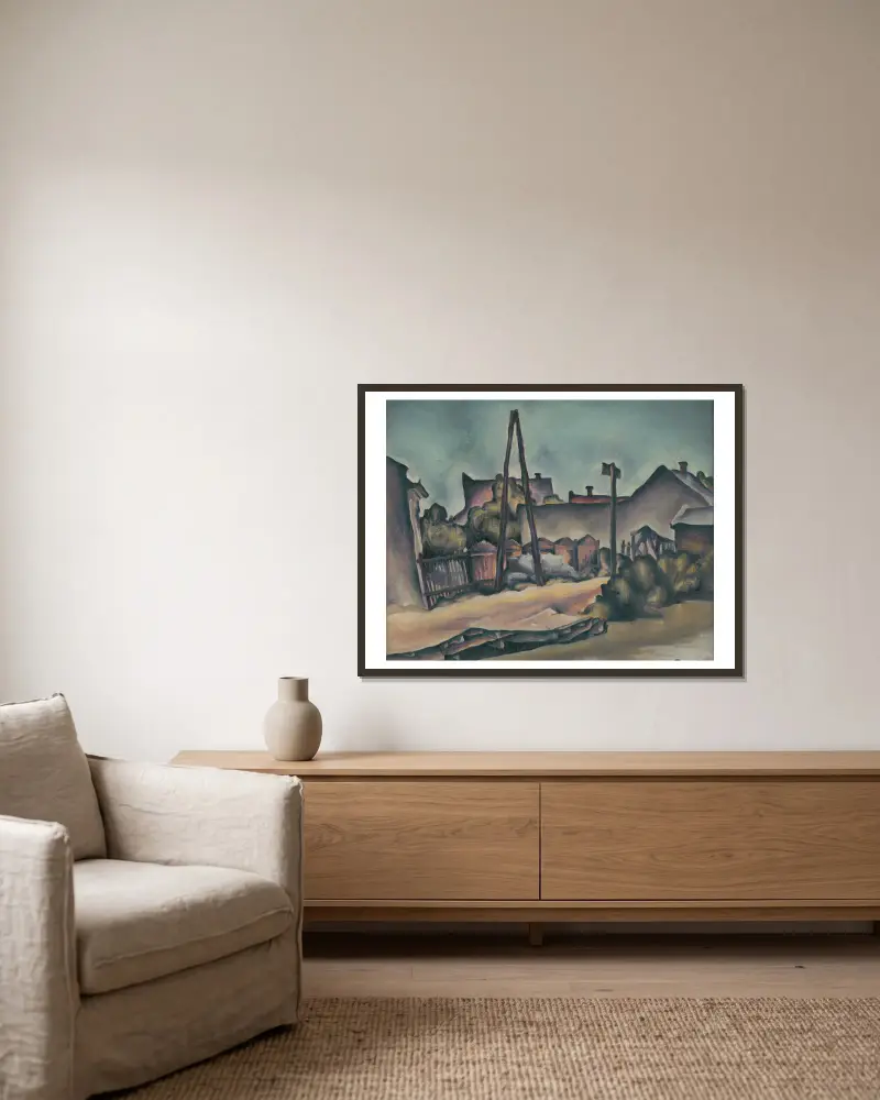 Am Rande von Košice von Konštantín Bauer gerahmt an einer Wand