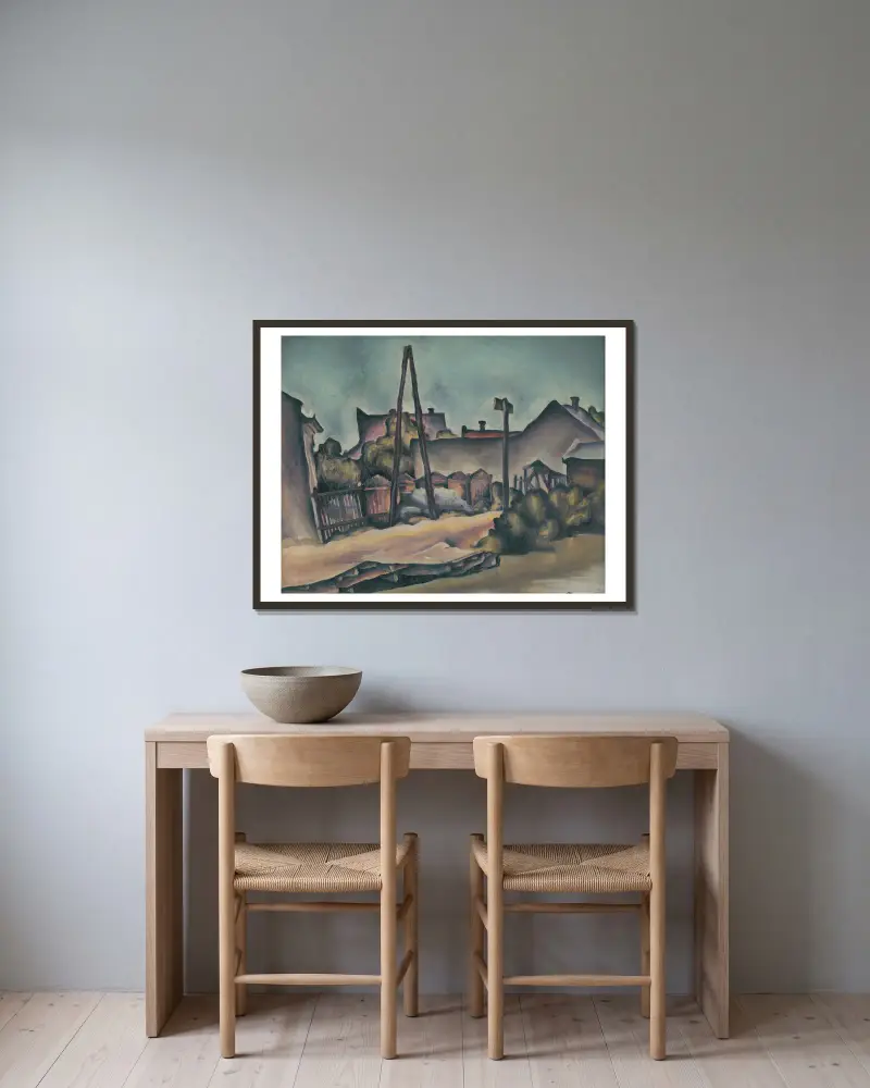 Am Rande von Košice von Konštantín Bauer gerahmt an einer Wand