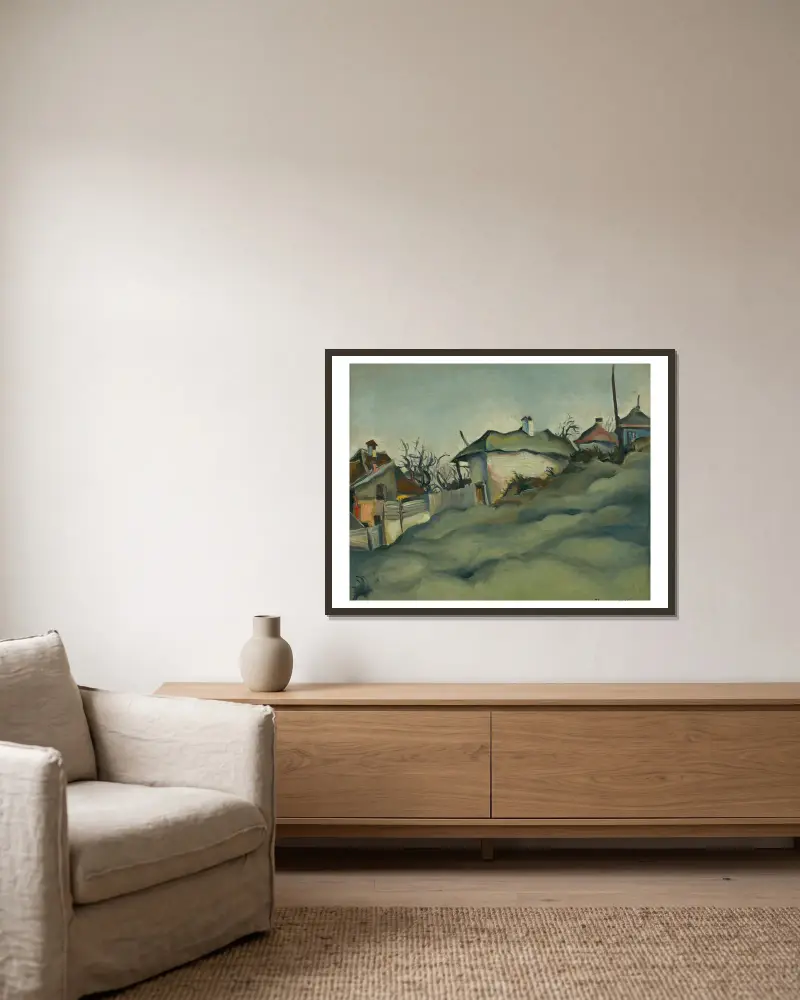 Periféria Košíc von Konštantín Bauer gerahmt an einer Wand
