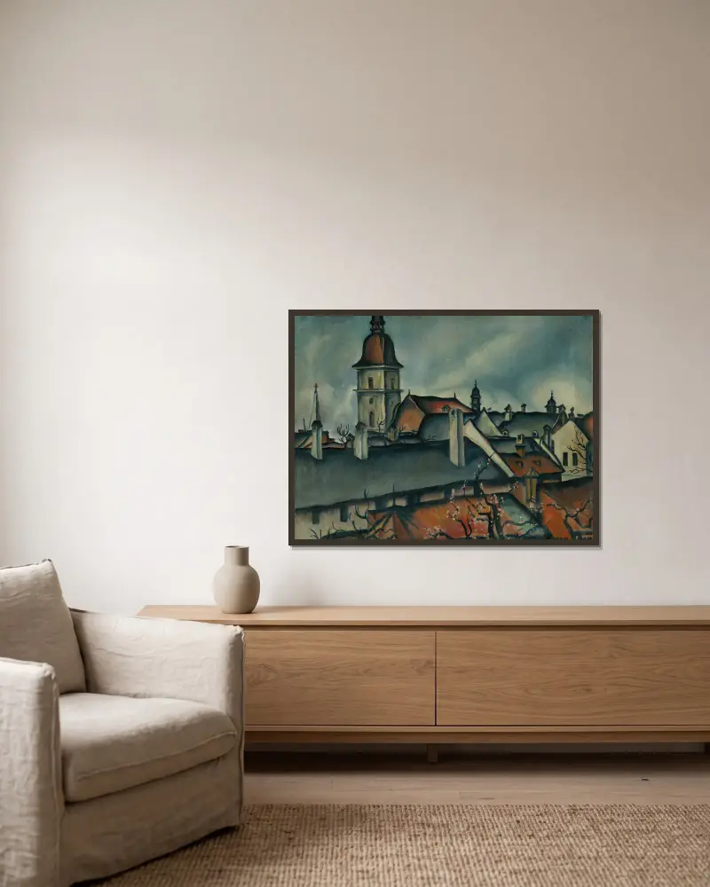 Pohľad na Košice av Konštantín Bauer inramad på en vägg