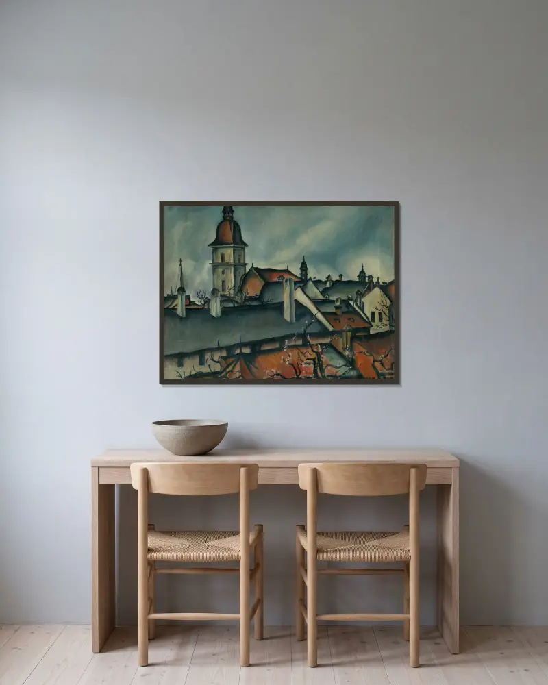 Pohľad na Košice av Konštantín Bauer inramad på en vägg