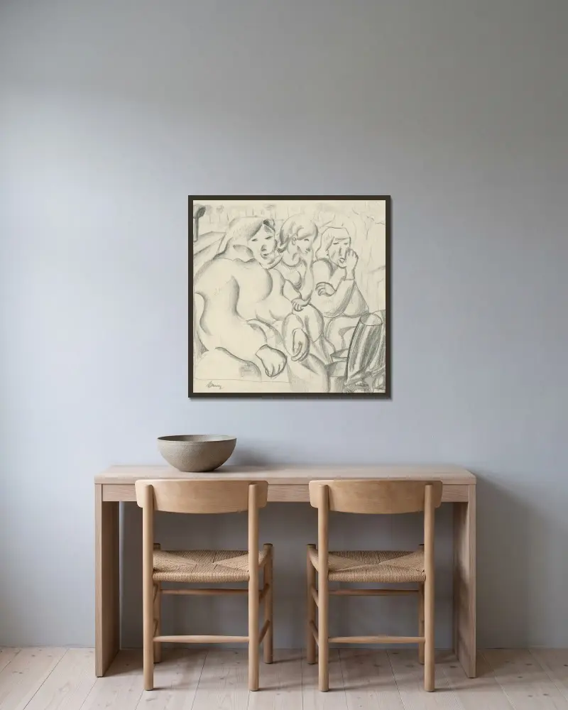 Studie dreier Frauen von Konštantín Bauer gerahmt an einer Wand