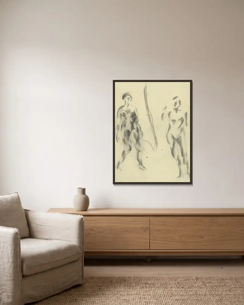 Studie weiblicher Figuren von Konštantín Bauer gerahmt an einer Wand