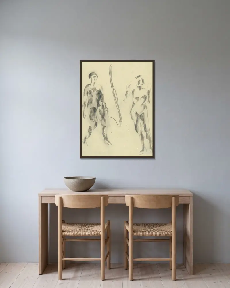 Studie weiblicher Figuren von Konštantín Bauer gerahmt an einer Wand