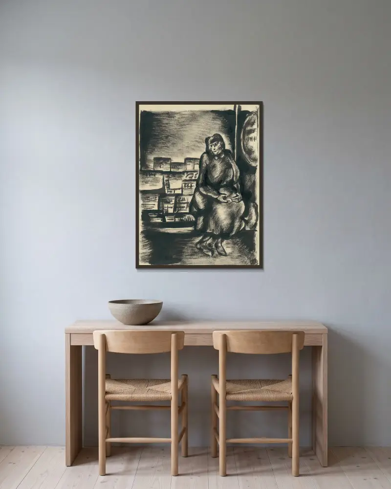Žena na ulici av Konštantín Bauer inramad på en vägg