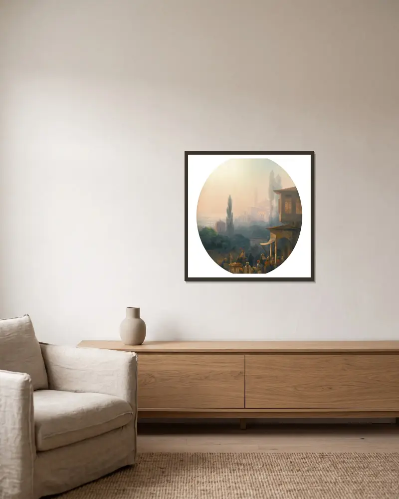 Marktszene in Konstantinopel mit der Hagia Sophia im Hintergrund von Ivan Konstantinovich Aivazovsky gerahmt an einer Wand