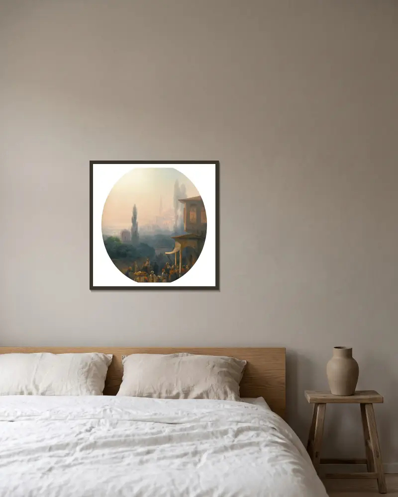 Marktszene in Konstantinopel mit der Hagia Sophia im Hintergrund von Ivan Konstantinovich Aivazovsky gerahmt an einer Wand
