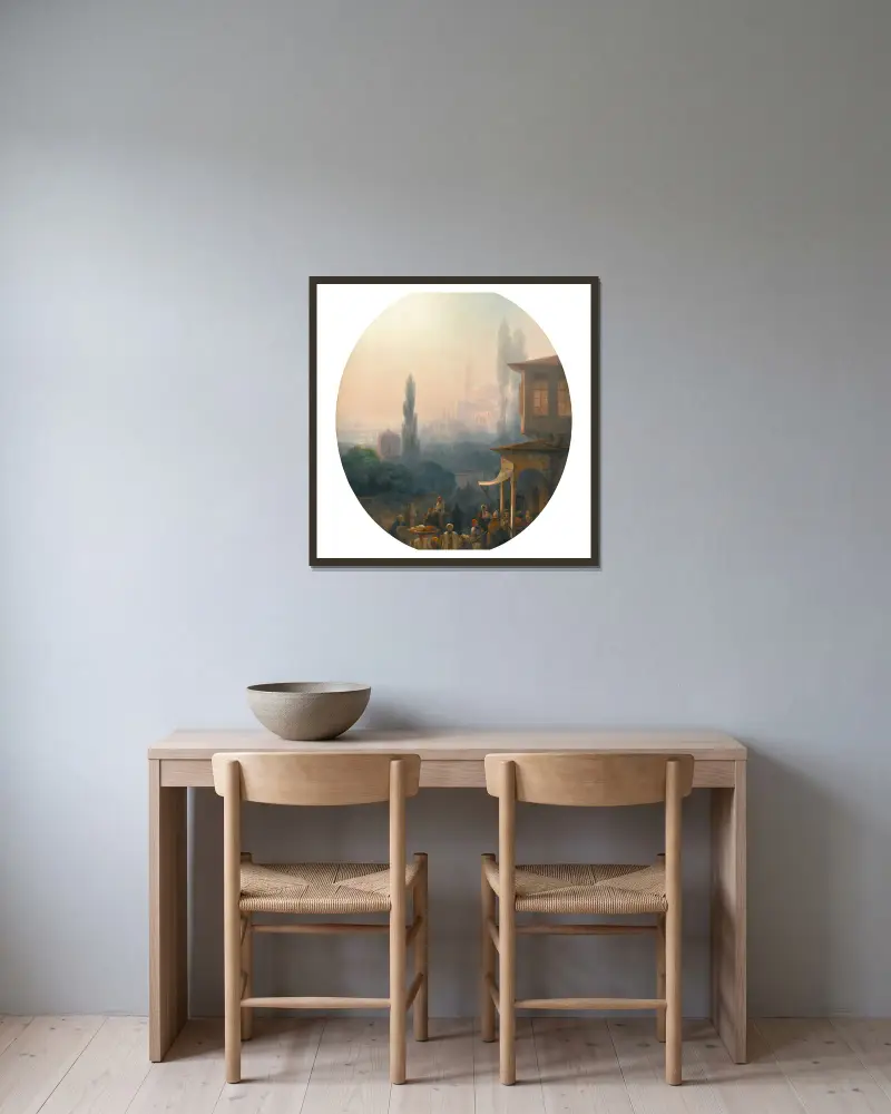 Marktszene in Konstantinopel mit der Hagia Sophia im Hintergrund von Ivan Konstantinovich Aivazovsky gerahmt an einer Wand